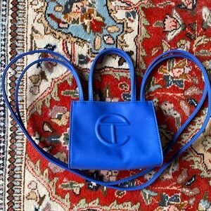 Telfar Mini Cyan Crossbody Bag With Handles Galore And Magnetic Closure